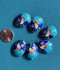 6 Cloisonne Beads  Peacock  Green  Peach  Ivory  Gold And Blues  25 X 18  Mm