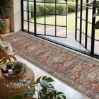 Brick Red Oriental Hallway Runner Rug 2 5x12 - Soft   Washable Carpet