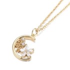 Stainless Steel Set Moon Flower Pendant Necklace Earrings Lobster Gold 18  Z768