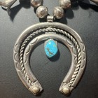Vintage Navajo Sterling Silver Squash Blossom Kingman Turquoise Naja Necklace