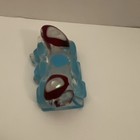 Silver Tone Bail Rectangle Glass Charm Pendant Blue Clear Red White Accents  