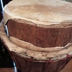 Vtg Hand Carved Wood Djembe Drum With Hide Head 12in Diameter X 28 In Tall