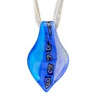 Handcrafted Fused Glass Necklace Earrings Set Blue Abstract Design Sheer Ribbon