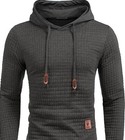 Mens Hooded Sweatshirt Pullover Hoodie Long Sleeve Drawstring Waffle Knit