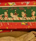 1950 Relco Noel Kids Angels Candy Cane Sleigh Candle Holder W Box Japan  5a51