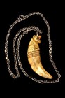 Thai Feline Hand Carved Authentic Antique Tooth Thailand Circa 1890 Tribal Used 
