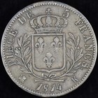 1814 France 5 Francs     Vf Very Fine     Silver Coin Piece Of Louis    trusted   