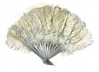 Vintage Ostrich Feather Folding Hand Fan - Silver Tone Painted Guards