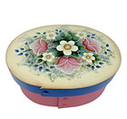 Vintage Hand Painted Sewing Jewelry Box Floral 9 3 8  Shaker Style Cottagecore