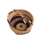 Large Woven African Bolga Ghana Market Basket Leather Handle   16     Guc