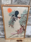 Early Antique Japanese Oriental Silk Embroidery Eagle   Animals Art 25x16 