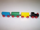 4 Piece Wooden Train Lot Black Engine Brio Thomas Track Compatible
