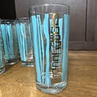 8 Highball Glasses Mcm Turquoise   Gold Vintage Mid-century 12 Oz