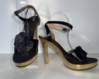Vtg 70s Sz 8 5 9 Disco Platform Shoes Sandals Gold Mirror Sole Patent Leather