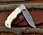Damascus Handmade Back Lock Folding Pocket Knife Camping Hunting Knife Pouch