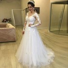 Wedding Dresses Long Sleeve A-line Lace Applique Tulle Bridal Gowns Flower New