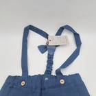 Boys Blue Linen Pants Suspenders Matching Bow Tie Baptism Wedding Formal Event 