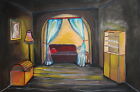 Vintage Gouache Drawing Theatre Stage Room Interior Design