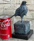 Hot Cast Bronze Green Patina Bird Sculpture Statue Figure On Marble Base By Milo