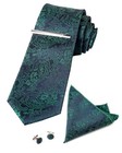 Men s Paisley Necktie And Pocket Square Cufflink Tie Clip Set Slim Ties Dark    
