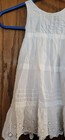 White Childs Vintage Cotton Dress  Horizontal Pleats  Floral Lace Hem  3 Buttons