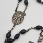 Vintage Catholic Rosary Black Beaded Silver Tone Crucifix Prayer Beads Long 