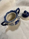 Vintage Russian Gzhel Hand Painted Porcelain Sugar Bowl