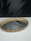 Vintage Gold Tone Filigree Oval Vanity Mirror Tray 13 5  X 8 5    Perfume Dresser
