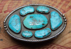 Vintage Hand Made Sterling Silver Turquoise Native American Belt Buckle