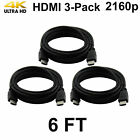 Pack Of 3 Digital High-speed 1 4 Hdmi Cables Pvc 2160p Black Cord  6 Feet 