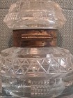 Antique Early 20th Century Cut Crystal Inkwell With Bronze Collar