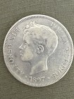 Spain 1897 5 Pesetas Silver Coin Alfonso Xiii Variety Rey Const  De Espa  a