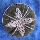 Mermod Jaccard Co Sterling Sewing Box Pin Cushion Silver Filigree Green Velvet