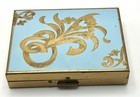 Vintage Powder Compact Gold Flowers Displayed On A Blue Enamal Top Rex 5th Ave