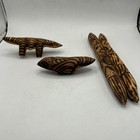 Vtg Australian Aboriginal Art Burned Wood Carved Lizards   Mulga Clapping Sticks