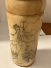 Chinese Cricket Box Bovine Bone Hand Carved Design Tube Shape