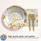 96 Pcs Happy Engagement Party Supplies White And Gold Engagement Paper Plates