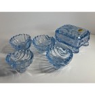 Vintage Cambridge Moonlight Glass Smoking Set W Original Box Cigarette Jar