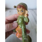 Vintage Lefton Green Pixie Mushroom Statue Figurine As Is Elf Spring Decor