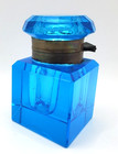 Antique Electric Blue  Faceted Crystal Inkwell With Brass Hardware Vintage