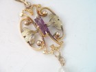 Antique Art Nouveau 1ok Gold Purple Stone seed Pearl Drop Lavalier Pendant