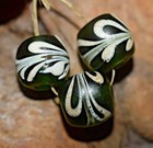 Antique Venetian Dark Green Italian Lampwork White Feather Beads  African Trade