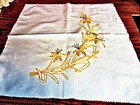Vtg Hand Embroidered Linen 22  Tiger Lilies  Peach Beige Diy Crafts Re-purpose