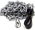 72  Heavy Duty Chrome Chain Dog Pet Leash W  Black Leather Strap Strong Holding 