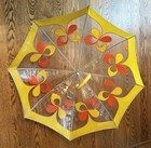 70s Vintage Vinyl Umbrella Clear Mod Pop Bubble Flower Power Butterfly