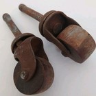 Lot Of 2 Vtg Wood   Metal Swivel Stem Caster Wheels Ball Bearings Work Well