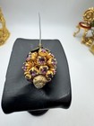 Antique Victorian Art Gold Tone Orb And Amatysh Rhinestone Stone Hat Pin