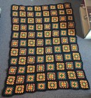 Vintage Granny Square Crochet Throw Blanket Retro Halloween Black Orange 60x42