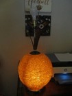 Vtg Spun Lucite Mcm Orange Spaghetti Table Lamp W walnut Spikes -works   Freship