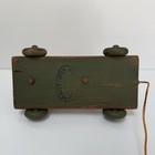 Usa Made Vintage Carved Wooden Cow Folk Art Pull Toy With Wheels Leather String